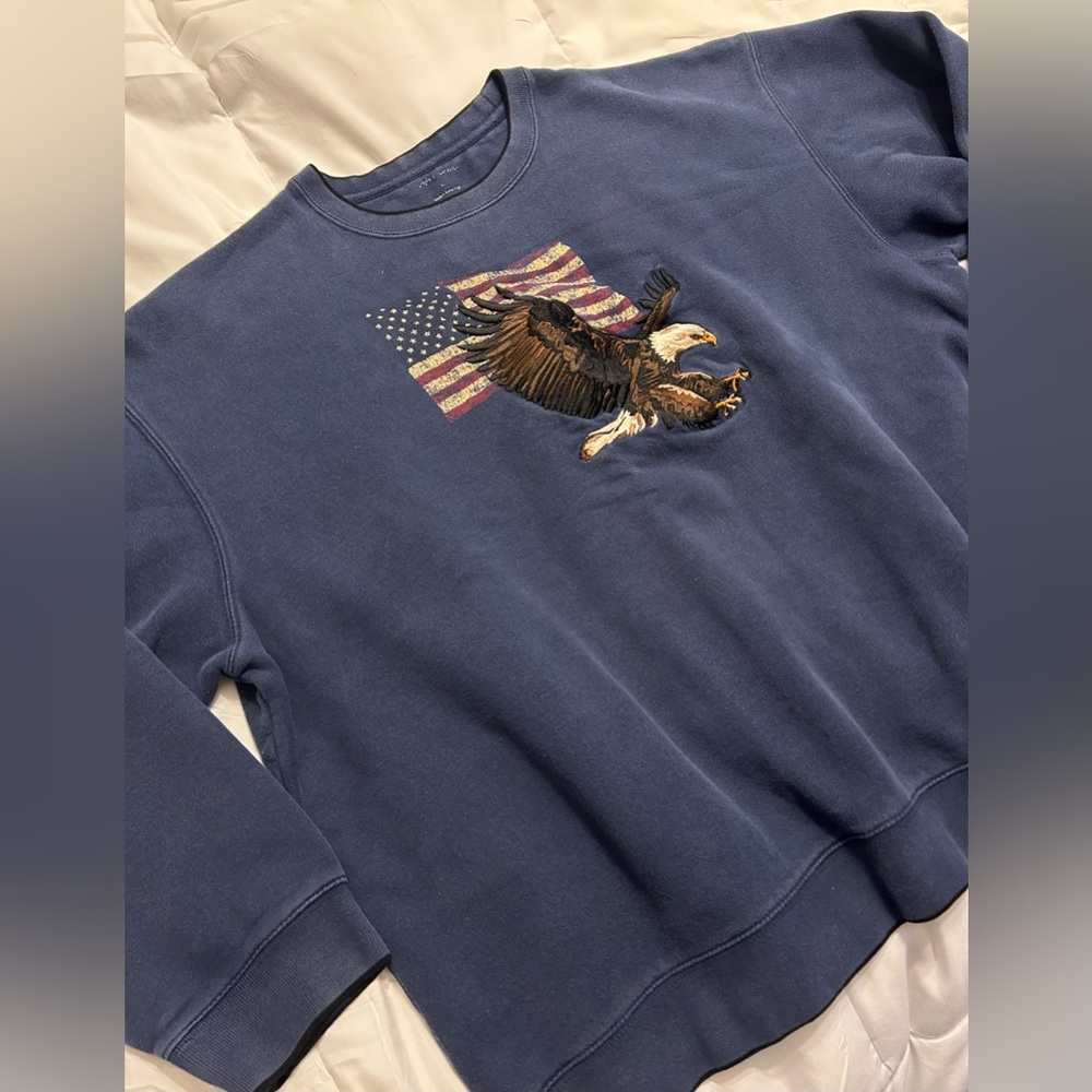 Vintage Croft & Barrow Embroidered Bald Eagle Americana Flag Crewneck Sweatshirt - Picture 2 of 7
